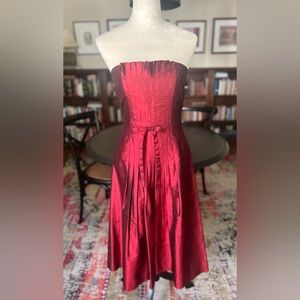 NWOT red silk strapless cocktail dress